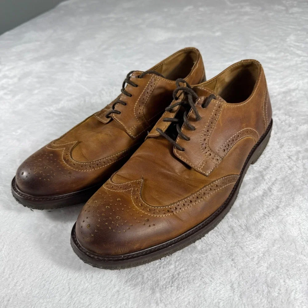 Johnston & Murphy Conway Men's Tan Leather Wingtip Oxford Shoes Size 10M